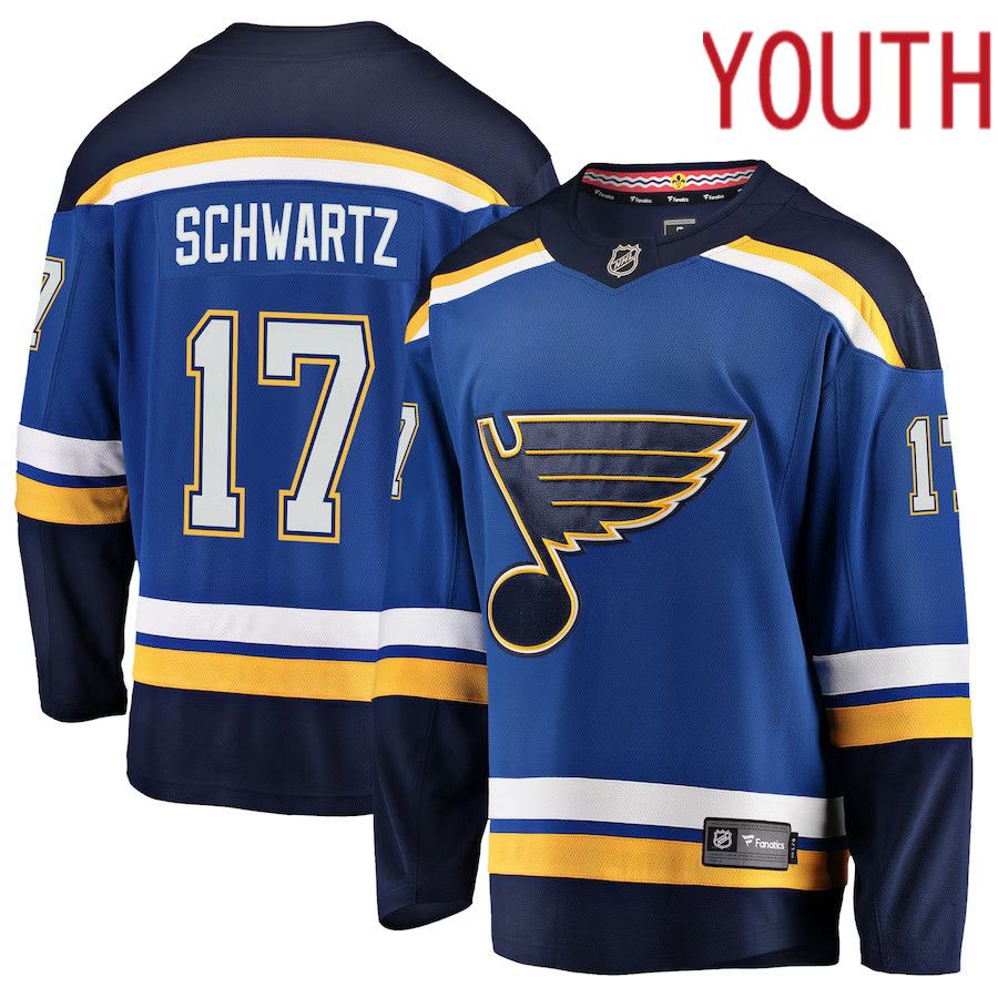 Youth St. Louis Blues #17 Jaden Schwartz Fanatics Branded Blue Breakaway Player NHL Jersey->youth nhl jersey->Youth Jersey